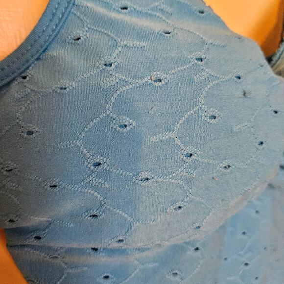 Eye Candy Body Suit Light Blue Eyelet Soft Built in Pads Size Small Polyester - Picture 3 of 9